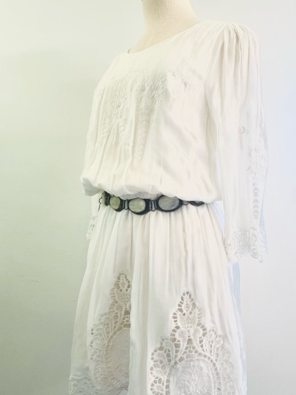 Sugarlips White Embroidered Lace-Trim Mini Dress